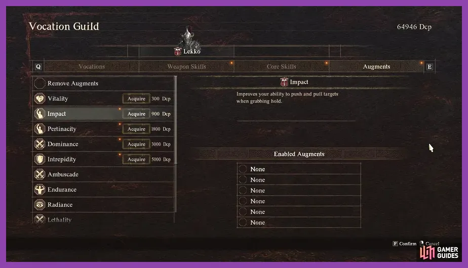 Vocation augments selection screen in Dragon's Dogma 2