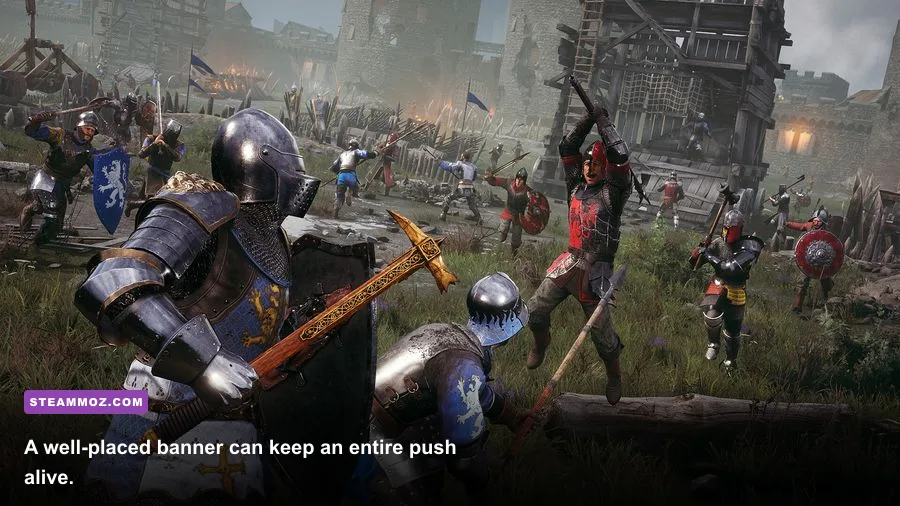 Chivalry 2 Guardian Knight placing a banner near an objective