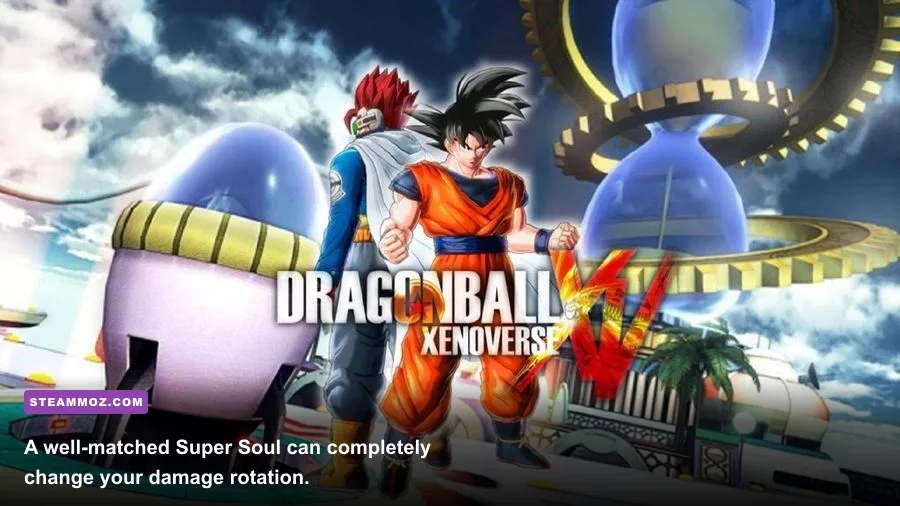 Dragon Ball Xenoverse 2 Super Soul effect activating during a Saiyan battle