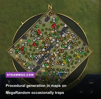 Age of Empires 4 procedural MegaRandom terrain showing cliffs and isolated relics