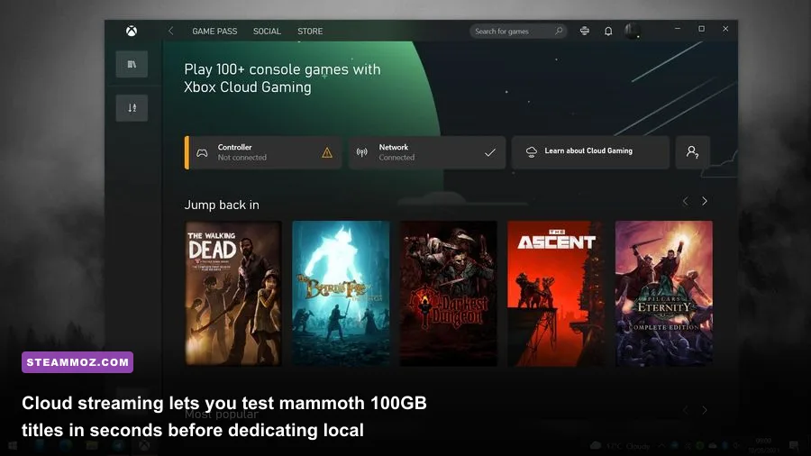 Xbox Cloud Gaming interface running smoothly in a desktop web browser
