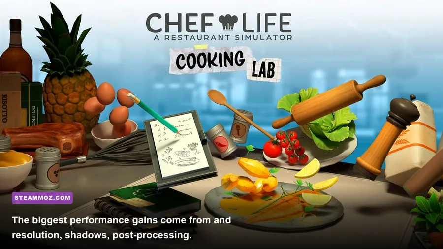 Chef Life Tokyo Delight PC graphics settings menu showing resolution and quality options