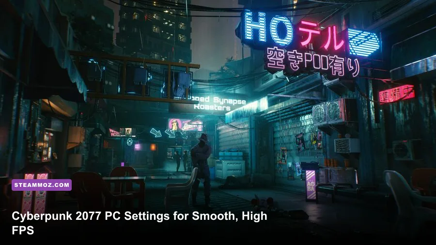 Cyberpunk 2077 Night City neon street rendered on PC