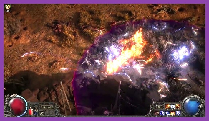 Endgame mapping gameplay in Path of Exile 2 with dozens of enemies on screen