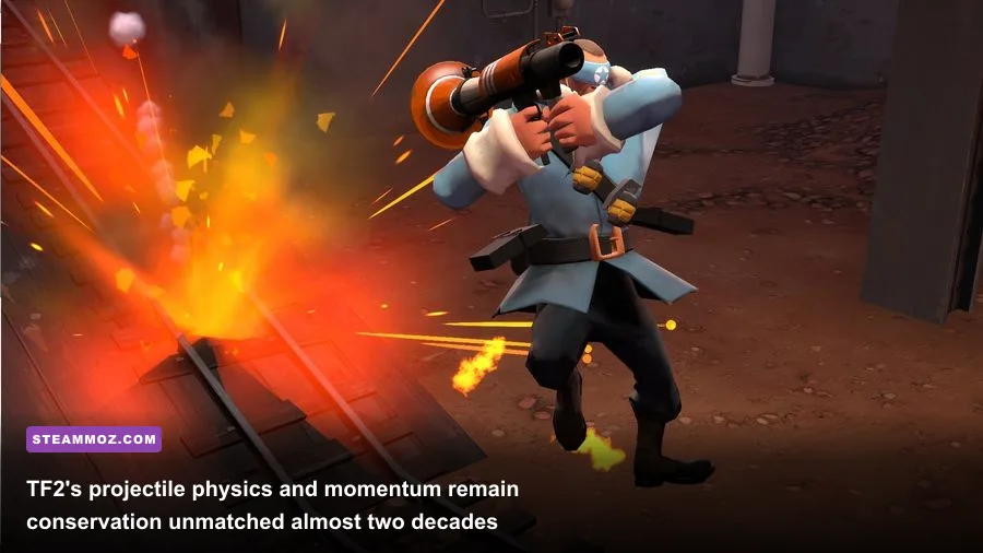 Team Fortress 2 Soldier performing mid-air rocket jump trajectory