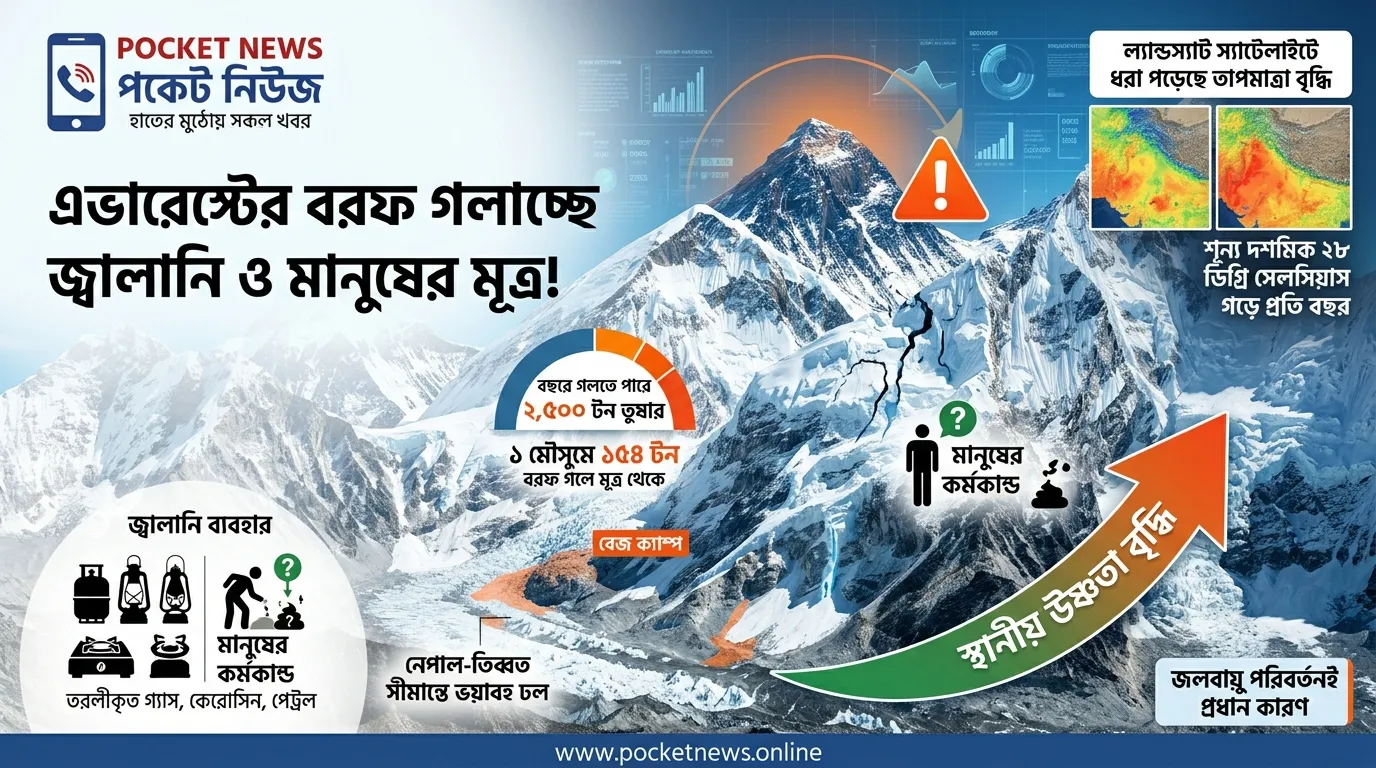 এভারেস্টের বরফ গলাচ্ছে জ্বালানি ও মানুষের মূত্র, বছরে গলতে পারে ২ হাজার ৫০০ টন তুষার এভারেস্টের বরফ গলাচ্ছে জ্বালানি ও মানুষের মূত্র, বছরে গলতে পারে ২ হাজার ৫০০ টন তুষার