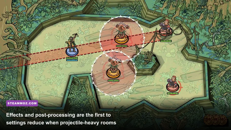 Flick Shot Rogues boss encounter filled with projectiles and combat effects