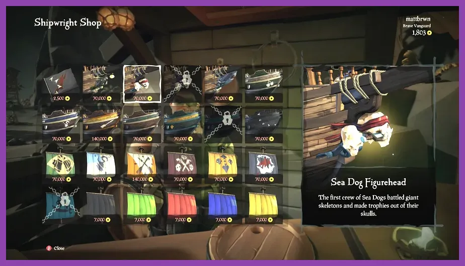 Sea of Thieves Shipwright shop at an outpost with ship customization options