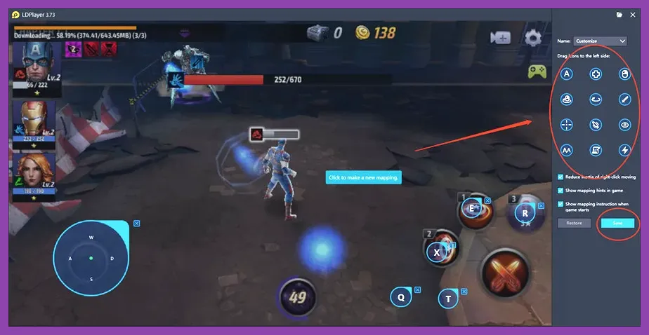Custom keyboard controls and keymapping editor for Marvel Future Fight