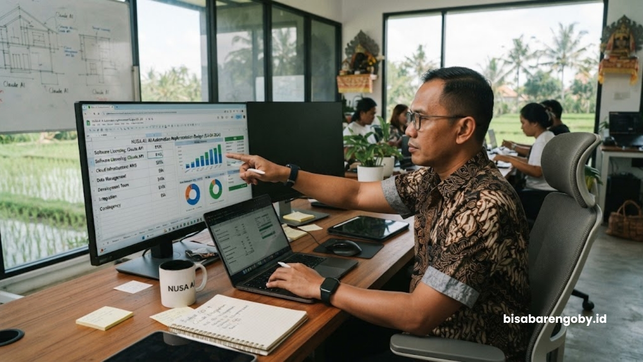 Chief Technology Officer memproyeksikan alokasi anggaran sebelum mengeksekusi implementasi AI Automation untuk startup di Bali berbasis Claude
