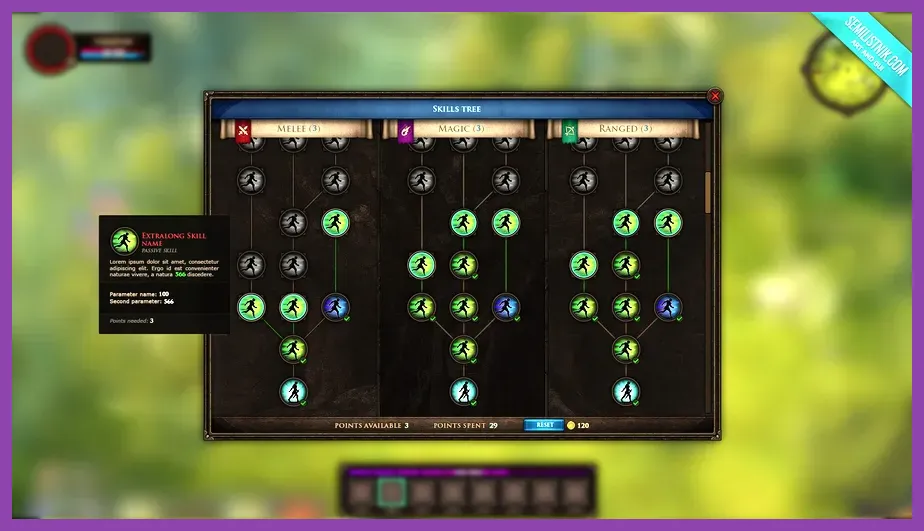 RPG stat screen and character build optimization menu