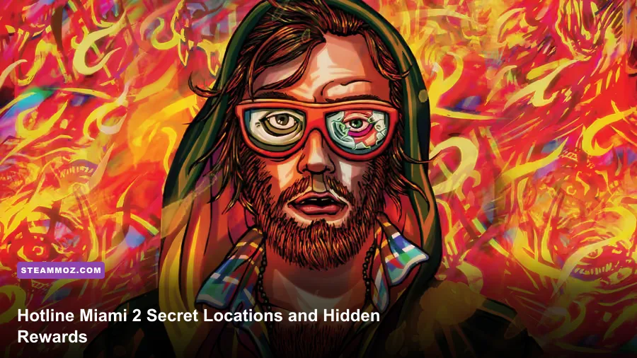 Hotline Miami 2 Wrong Number masked character in a neon-lit pixel art level