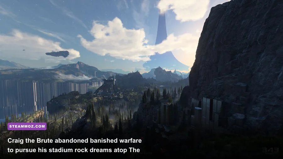 The peak of The Tower overlooking Zeta Halo in Halo Infinite