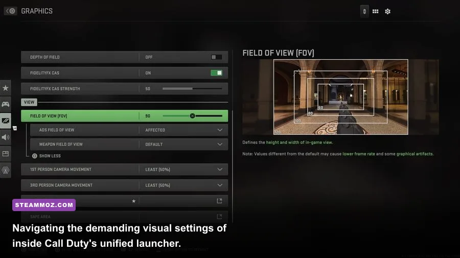 Warzone PC graphics settings configuration screen showing VRAM allocation
