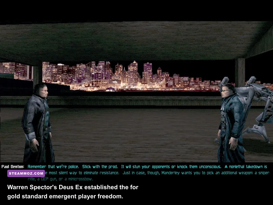 JC Denton approaching Liberty Island using multi-path immersive sim systems