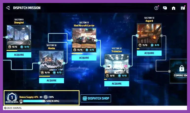 Marvel Future Fight Dispatch Mission sector passively generating supply chests containing free crystals