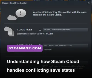 Steam cloud save sync conflict prompt on desktop