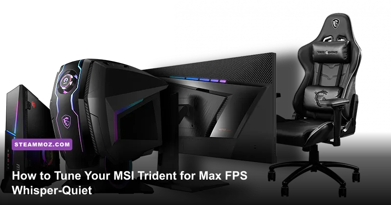 MSI Trident compact gaming PC standing vertically on a modern gaming desk setup