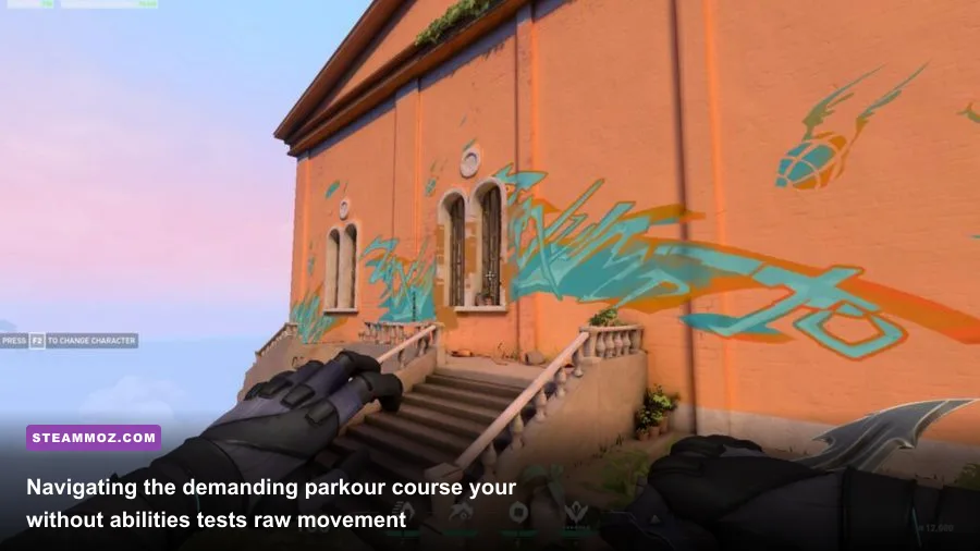 Valorant obstacle course footprints and target bells in The Range