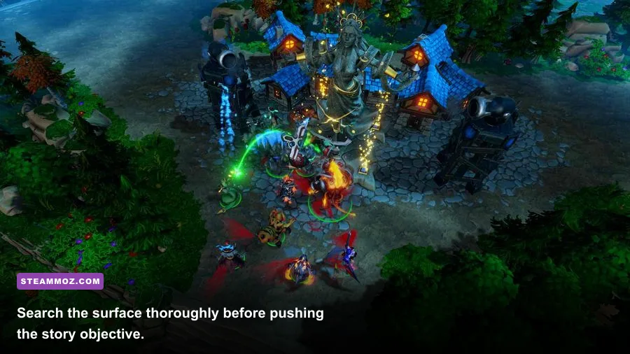 Dungeons 3 Clash of Gods surface battlefield with heroes and destructible scenery