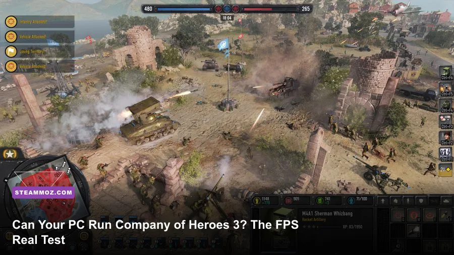 Company of Heroes 3 battlefield gameplay showing tanks and infantry on PC