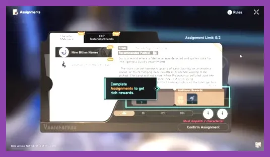 Honkai Star Rail daily assignments menu for passive Credit generation