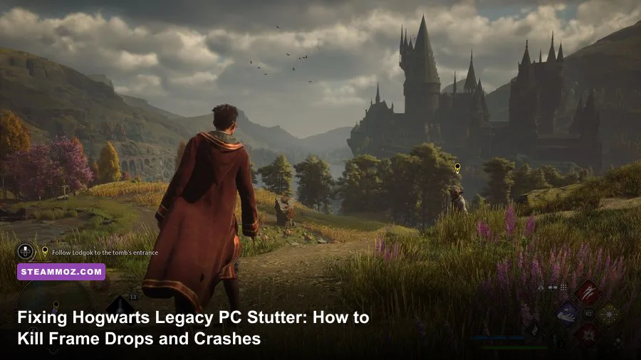 Hogwarts Legacy castle exterior running at ultra settings on PC