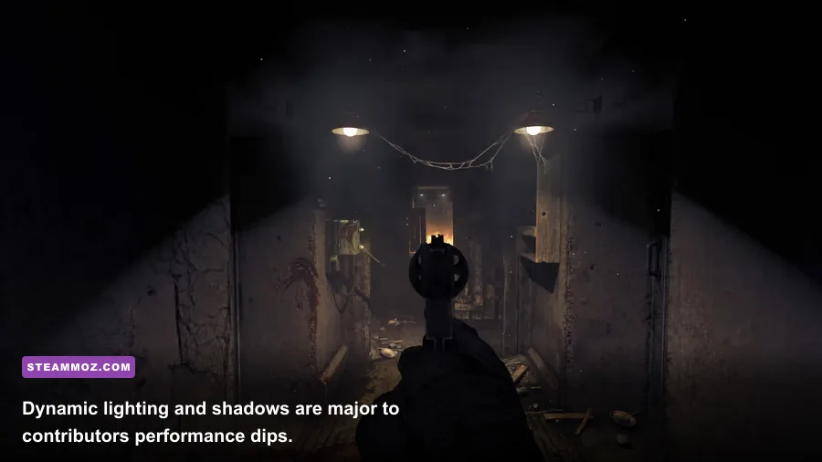 Amnesia The Bunker protagonist holding a lantern in a dark bunker corridor