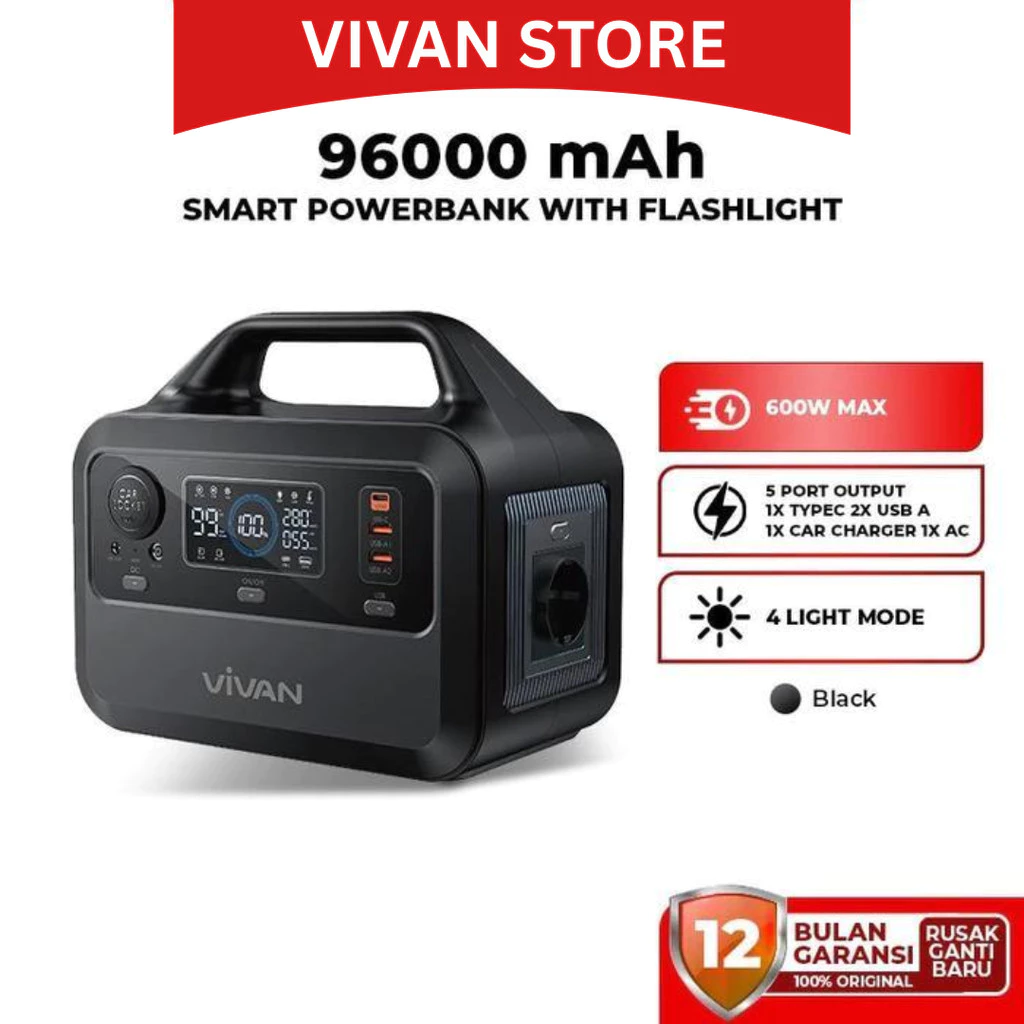 VIVAN VPS-P300 Power Station Capacity 96.000 mAh Powerbank 300W/220V 5 Port Output - Gambar 2