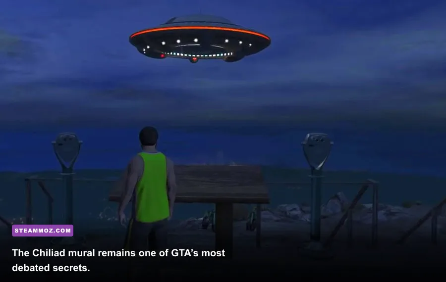 The Mount Chiliad mural beneath the cable car station in GTA 5