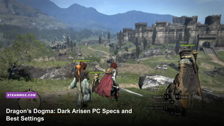 Dragon's Dogma Dark Arisen PC gameplay showing the Arisen battling a dragon