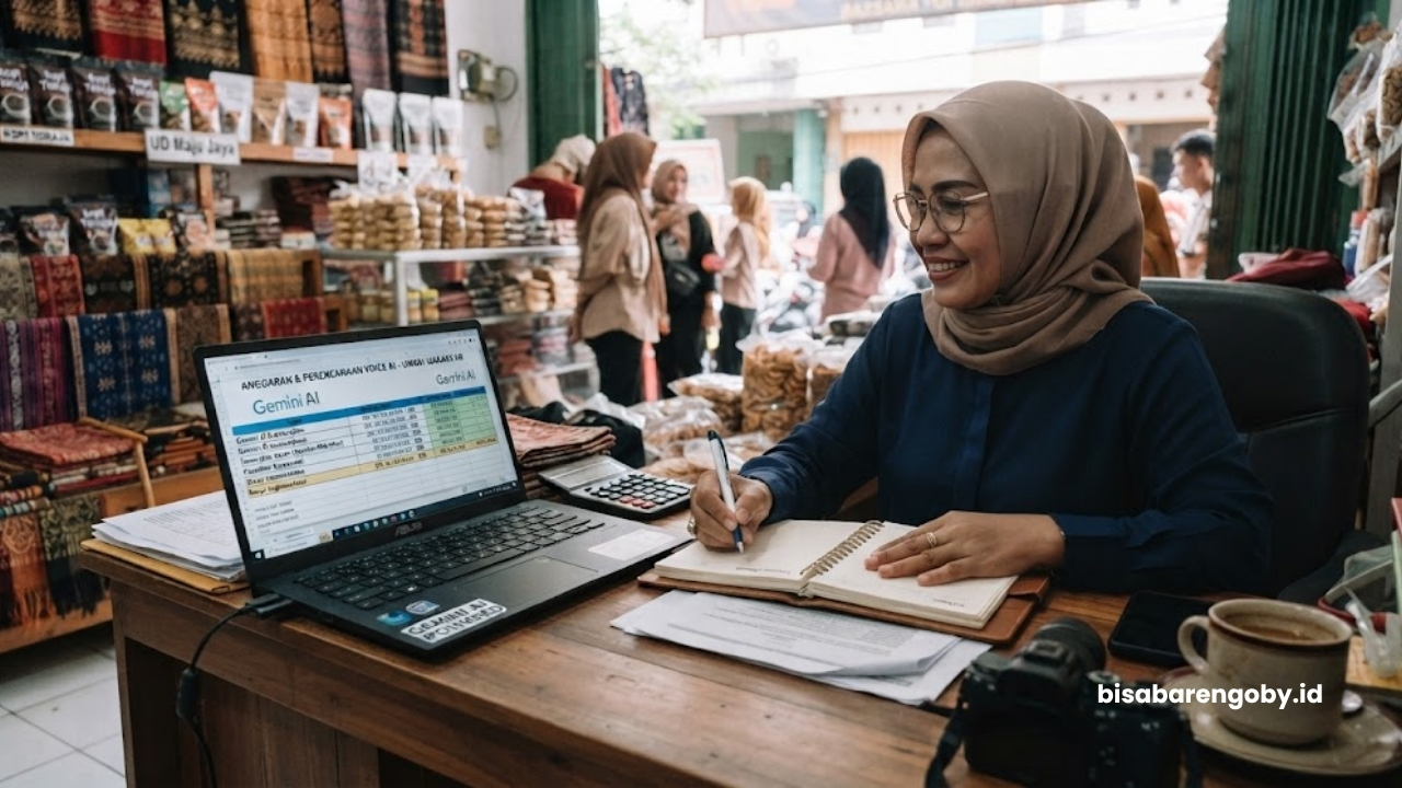 Pemilik bisnis perdagangan merencanakan anggaran untuk beli Voice AI untuk UMKM di Makassar berbasis Gemini
