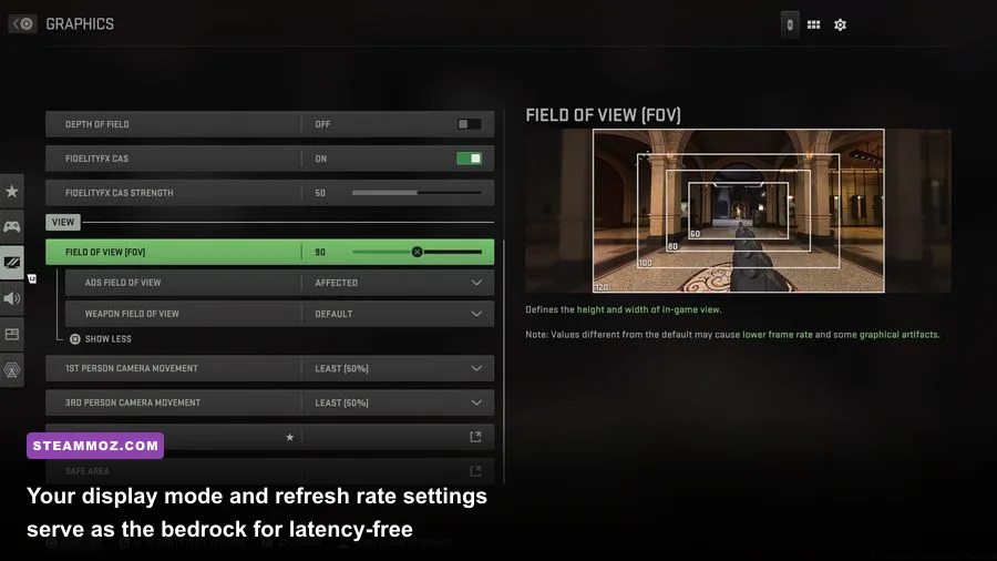 Modern Warfare 2 display settings menu showing refresh rate and resolution options