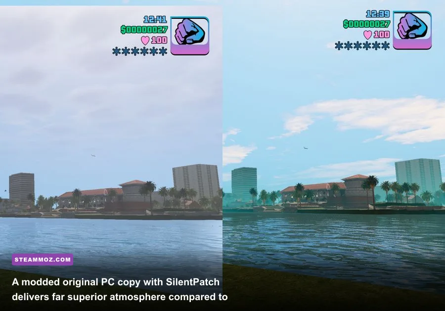Side by side visual comparison of GTA Vice City original version and Definitive Edition