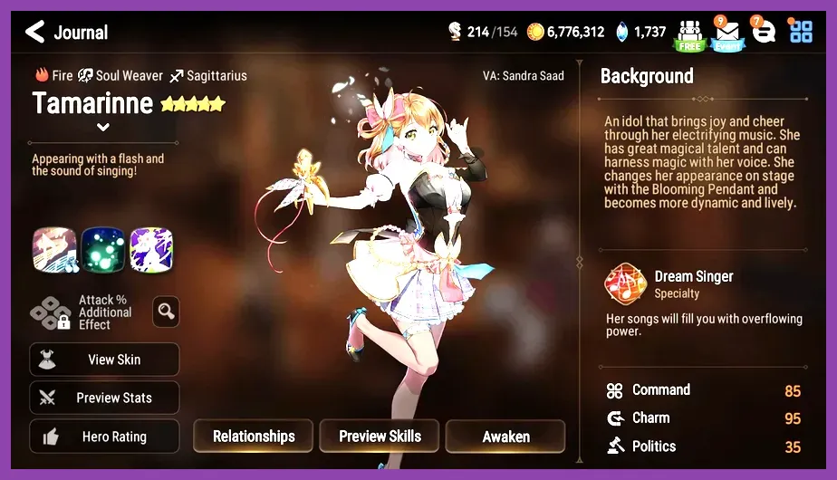 Epic Seven Tamarinne and Iseria team composition screen