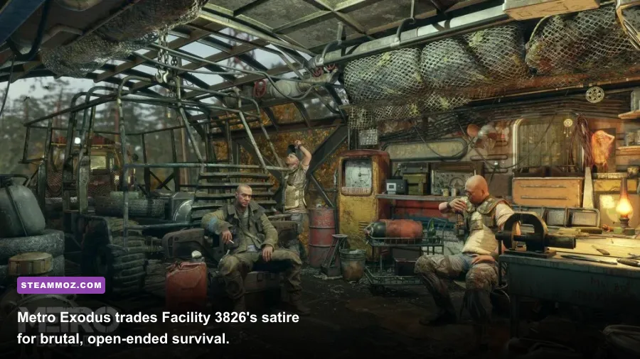 Metro Exodus Volga landscape with the Aurora train and first-person weapon