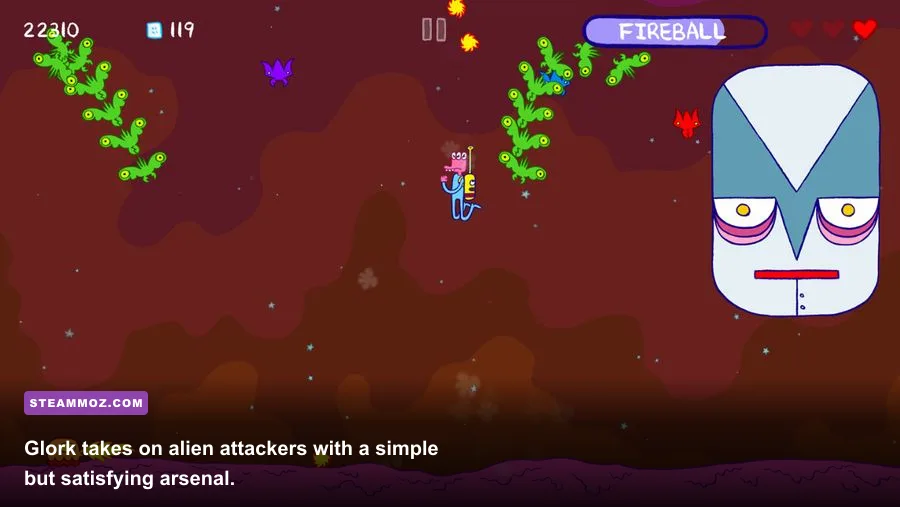 Glorkian Warrior The Trials of Glork protagonist Glork firing weapon