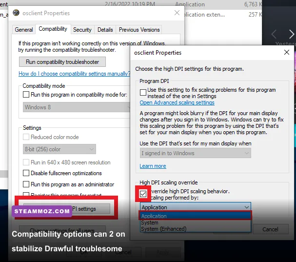 Windows compatibility settings for the Drawful 2 executable