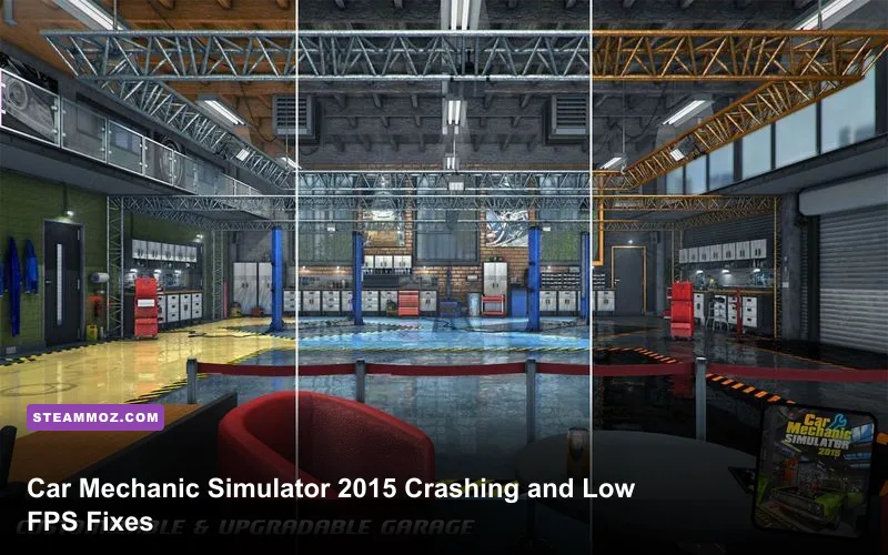 Car Mechanic Simulator 2015 Gold Edition garage with a car on the lift