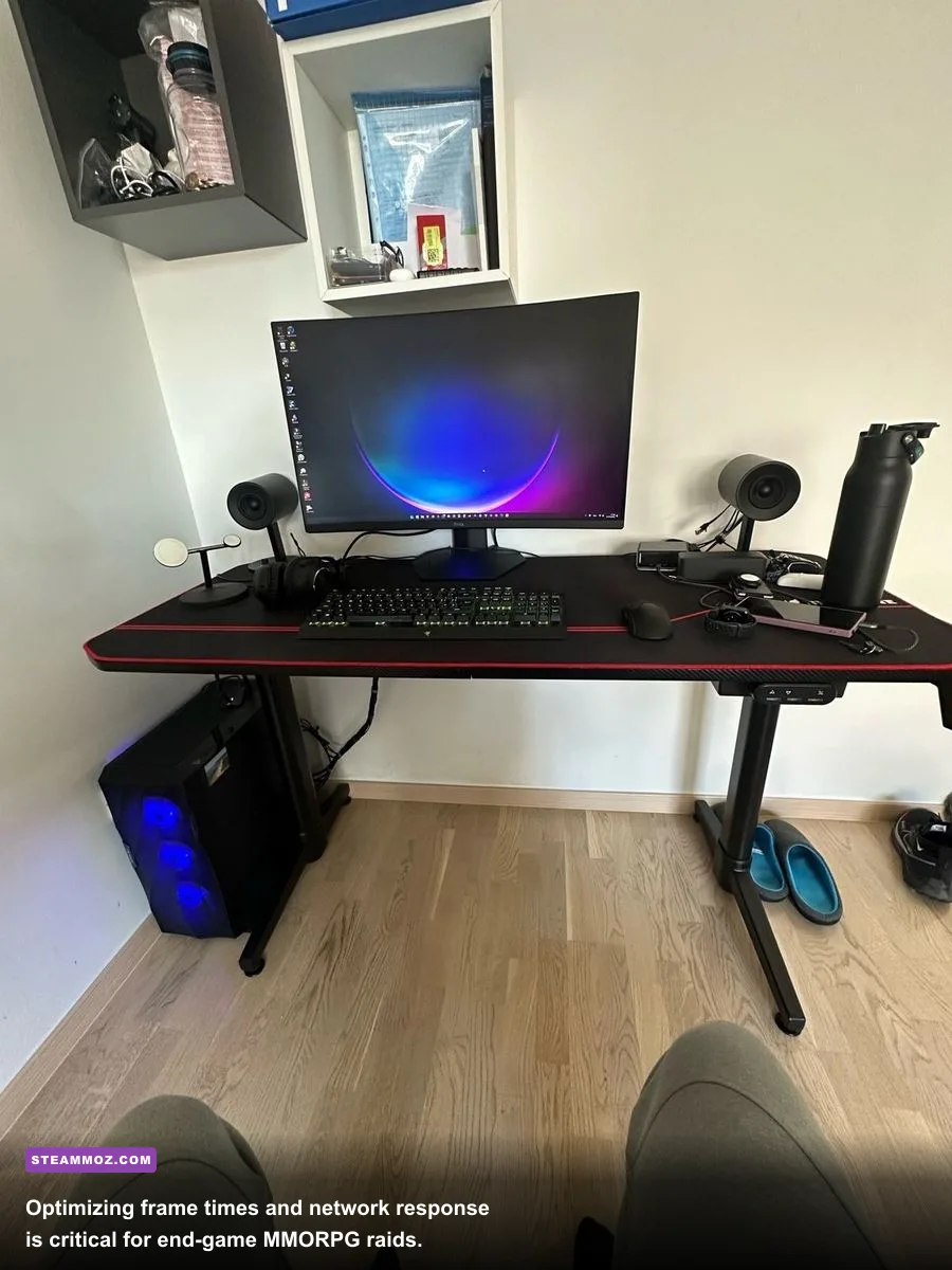 Ultrawide gaming monitor displaying high-framerate MMORPG raid UI
