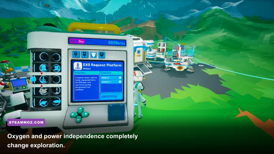Astroneer backpack equipped with Portable Oxygenator and QT-RTG