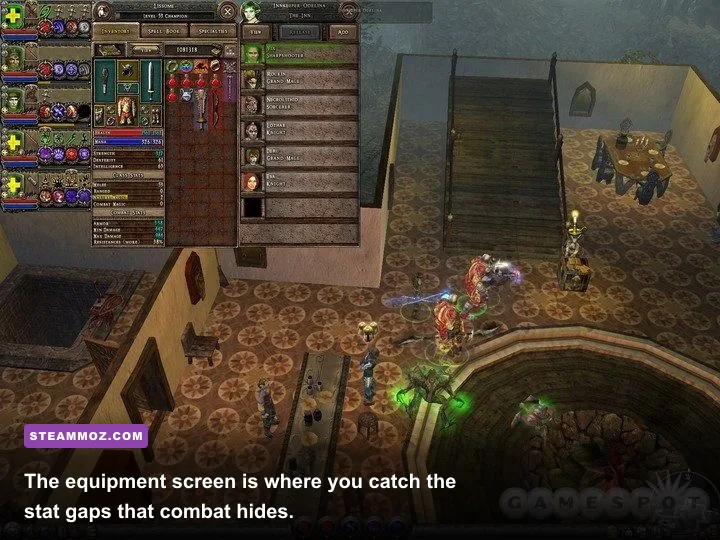 Dungeon Siege character equipment screen with weapon and armor slots
