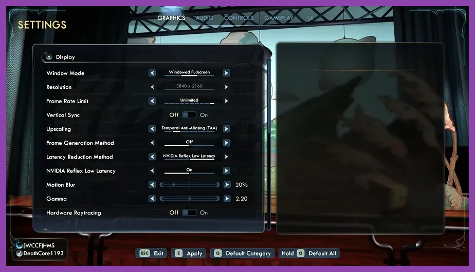 DREDGE PC graphics settings menu with performance options