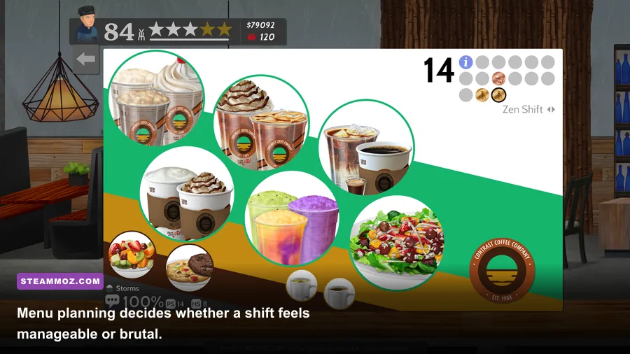 Cook Serve Delicious 2 menu planning and food upgrade screen