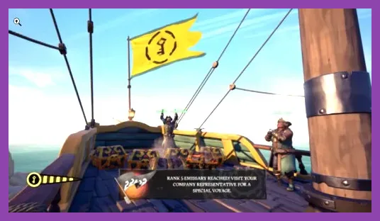 Sea of Thieves Gold Hoarders emissary flag raised for a high-value treasure voyage