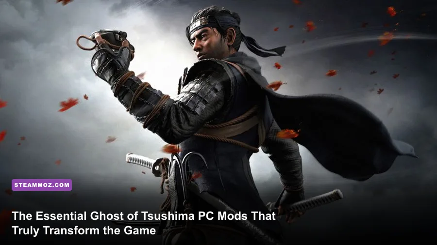 Jin Sakai readying his katana during golden hour in Ghost of Tsushima PC