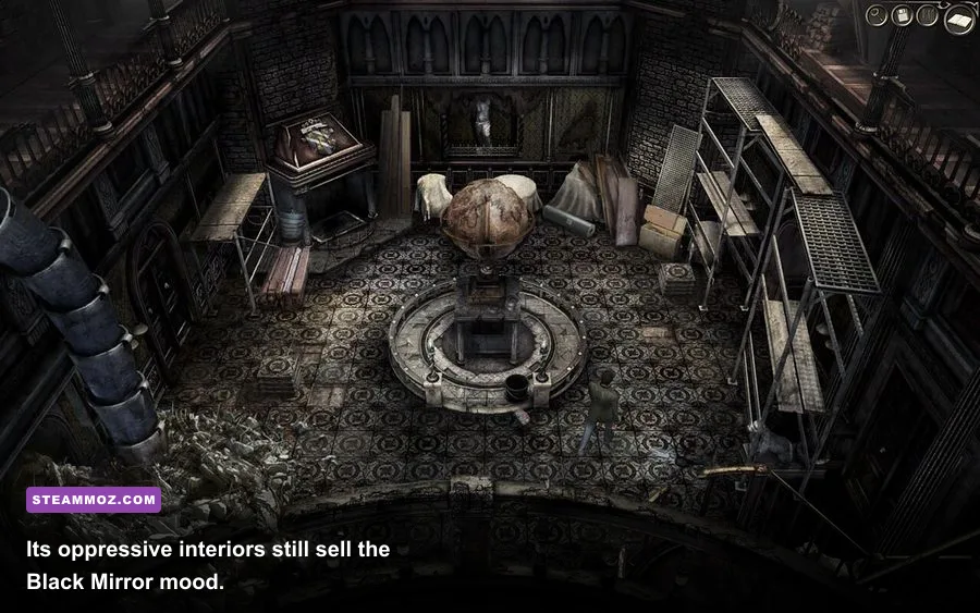 Dark castle interior from Black Mirror III adventure game