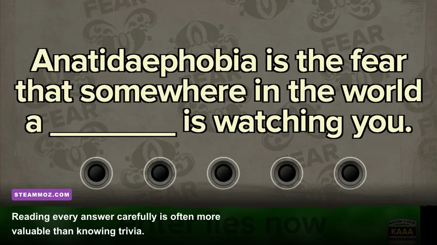 Fibbage XL answer selection screen filled with player-generated lies