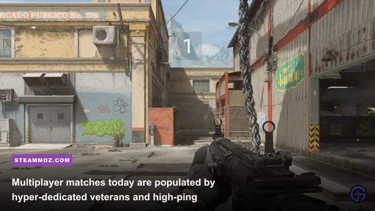 First-person perspective shootout on the Mercado Las Almas multiplayer map