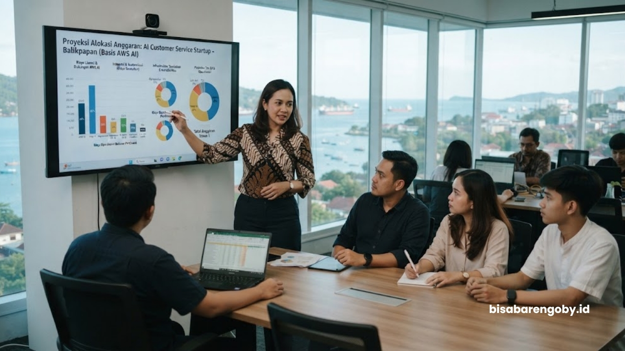 Manajer operasional memproyeksikan alokasi anggaran saat mengevaluasi harga AI Customer Service untuk startup di Balikpapan berbasis AWS AI
